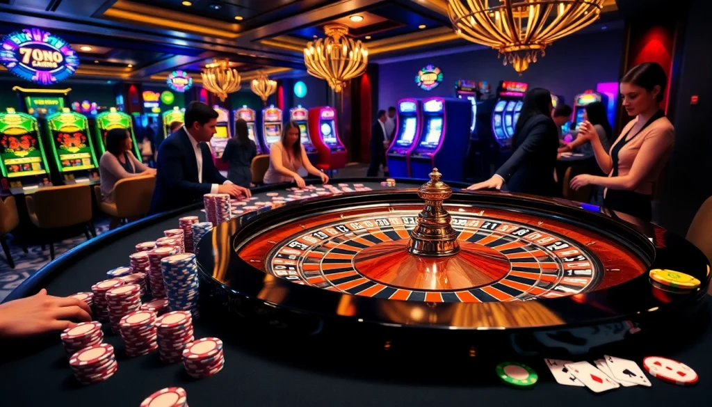 Exciting roulette table scene at a casino, capturing the thrill of 79king.com betting.