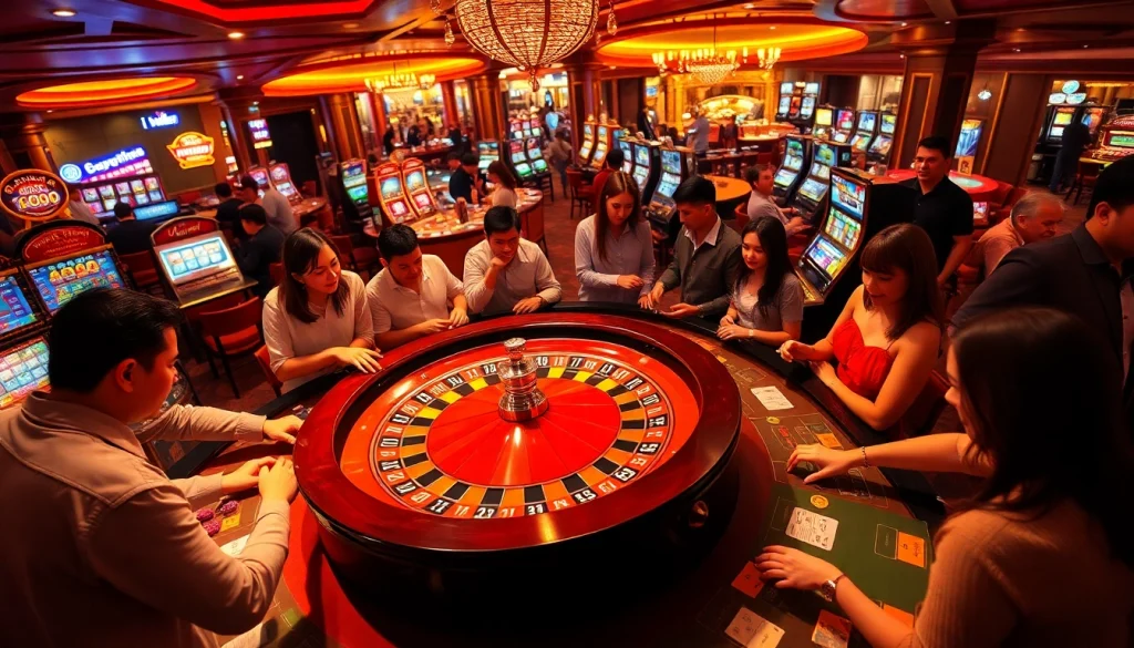 Experience the excitement at trang chủ qq88 with players engaging passionately at casino tables featuring roulette and blackjack.