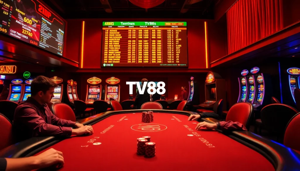TV88 enhances your poker night experience with colorful chips and engaging gameplay at a lively casino.