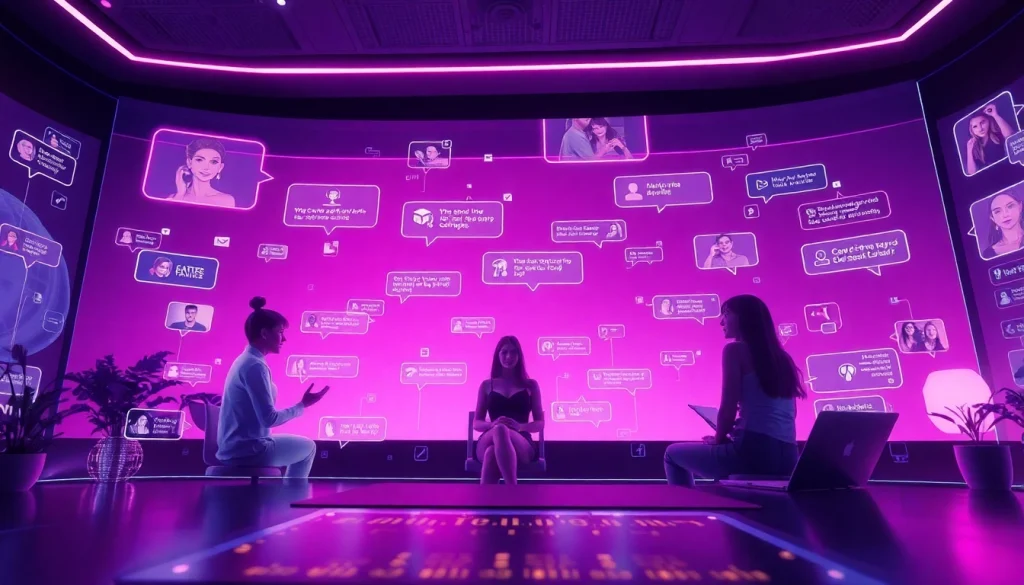 Intimate interactions through AI porn chat with character avatars in a modern digital setting.